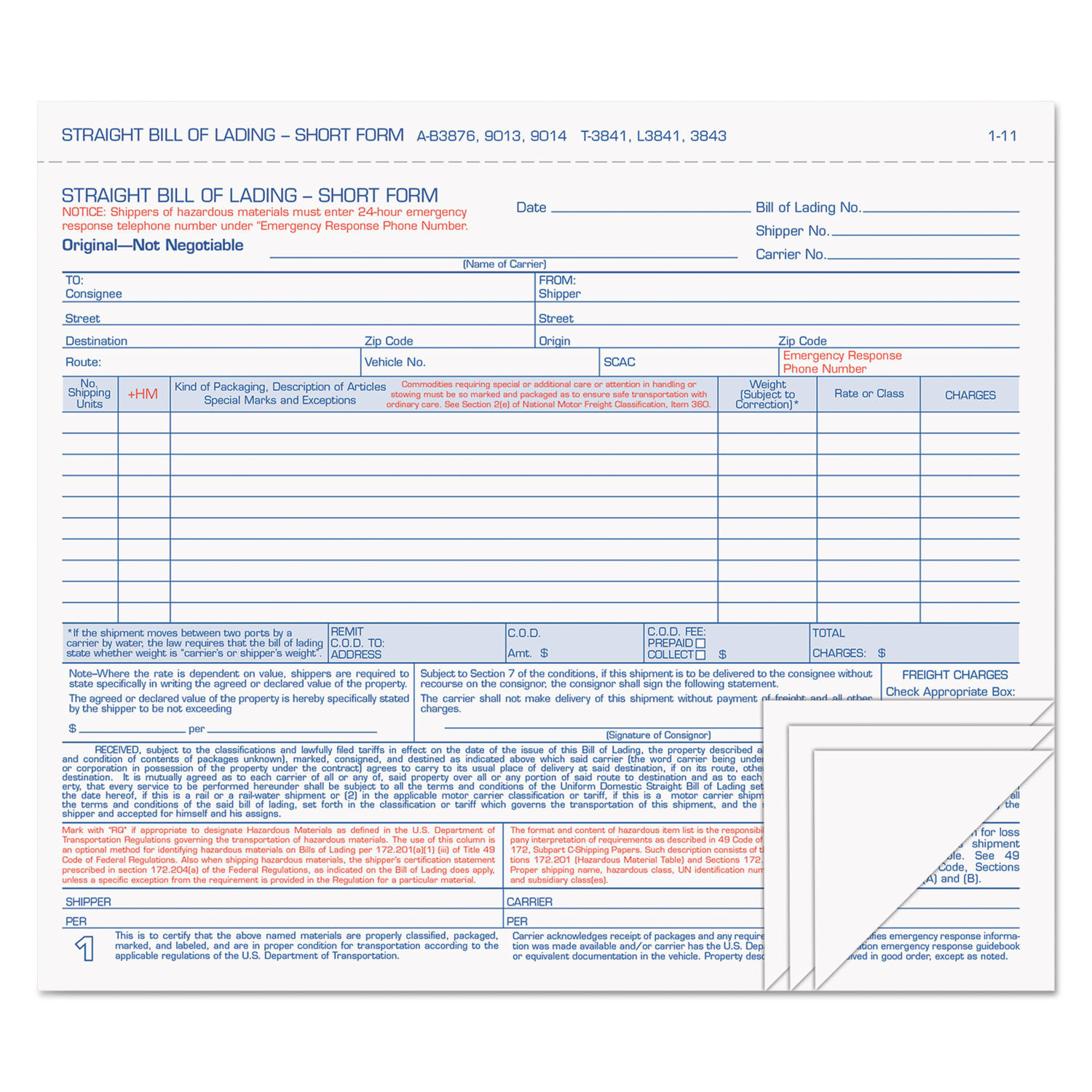 Hazardous Material Short Form by TOPSandtrade; TOP3843