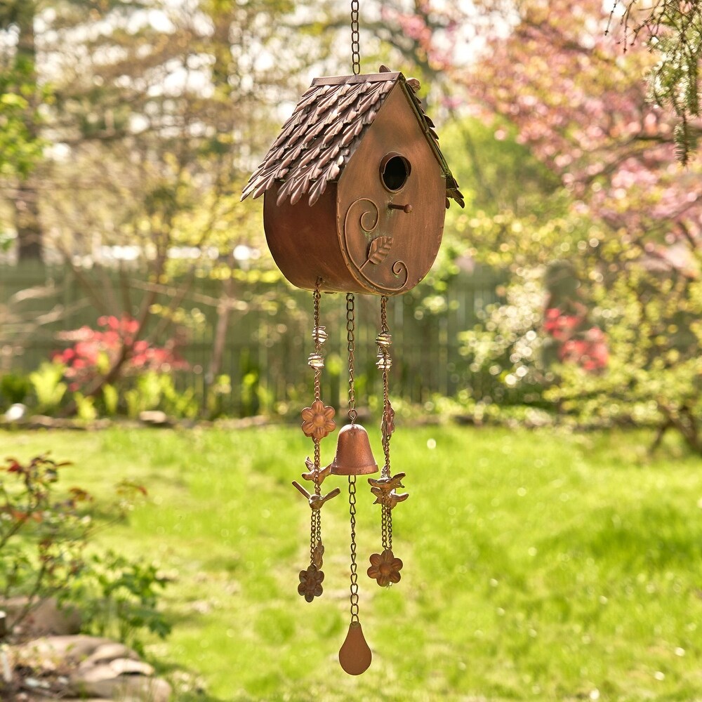 Antique Copper Hanging Birdhouse Wind Chime \