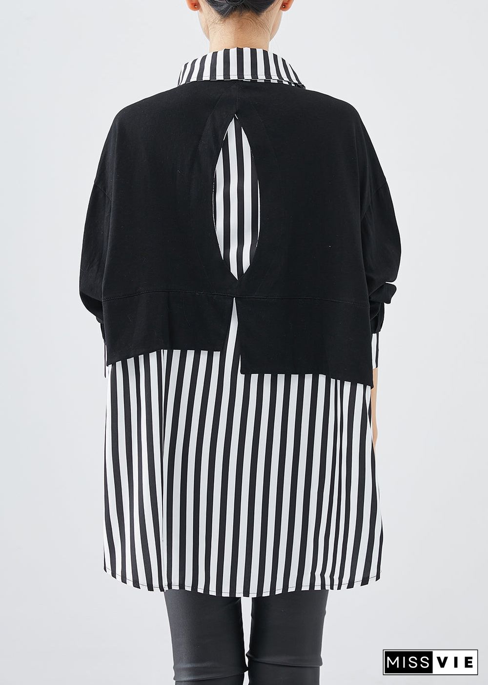 DIY Black Striped Patchwork Cotton Sweatshirt Streetwear Fall