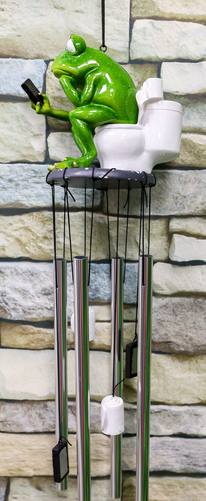 Call Of Nature Frog On Toilet Seat Browsing Smartphone Cell Phone Wind Chime