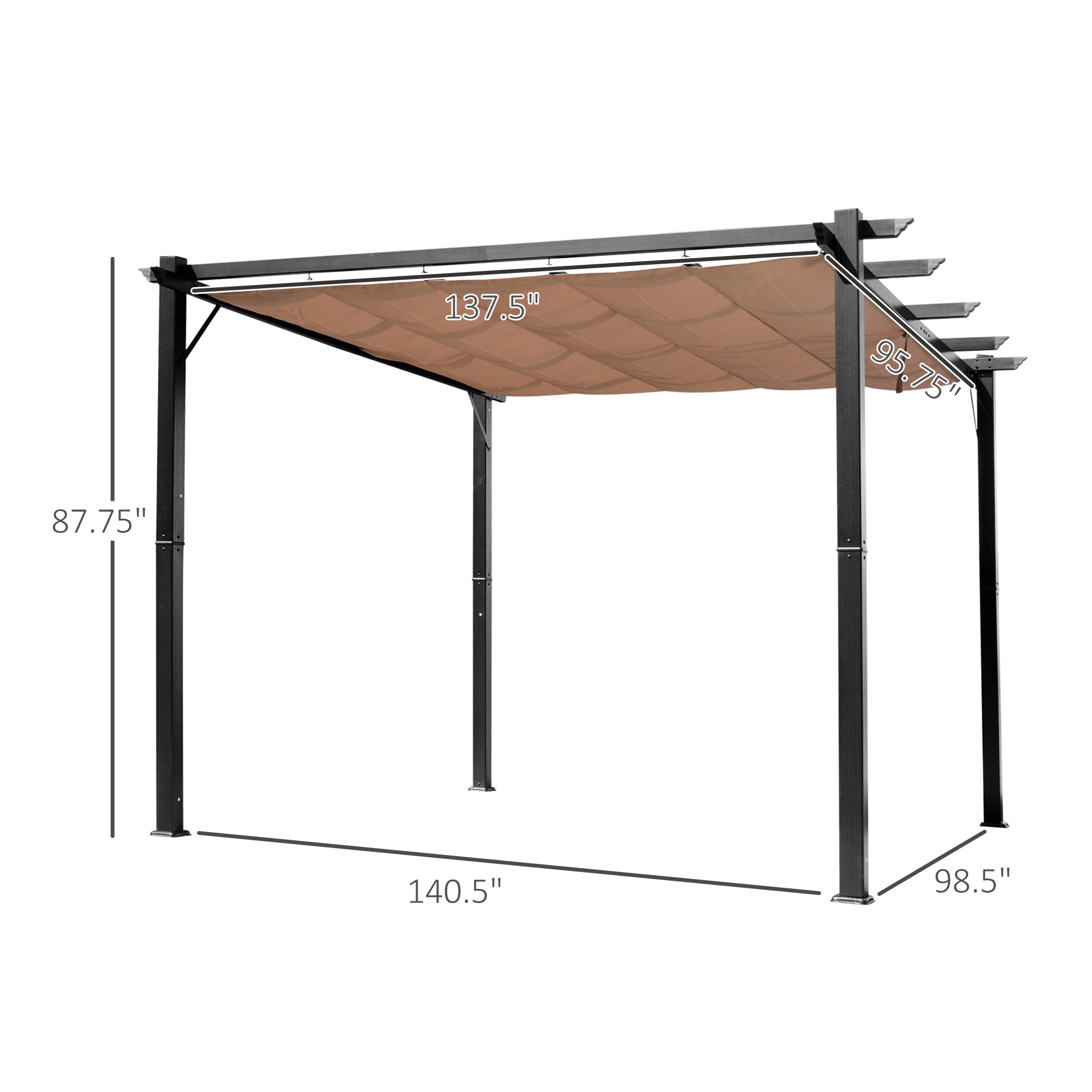 Outsunny 10' x 13'  Outdoor Retractable Pergola Canopy, Aluminum Patio Pergola, Backyard Shade Shelter for Porch Party, Garden, Grill Gazebo, Charcoal Grey