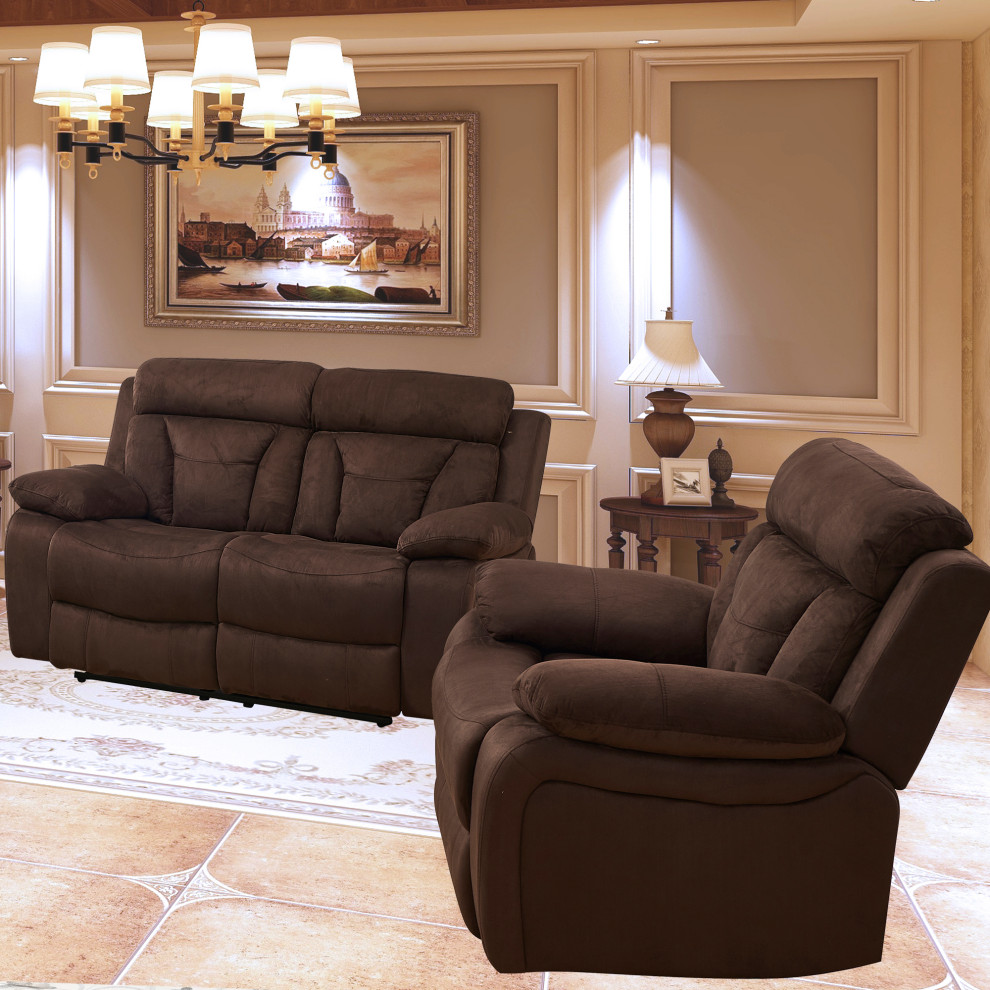 Betsy Furniture 2 Piece Microfiber Reclining Living Room Set  Brown   Transitional   Living Room Furniture Sets   by Vanity Art LLC  Houzz