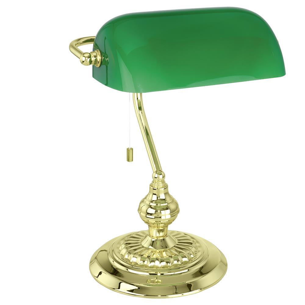 Eglo 90967 Banker Matt Brass & Green Glass Table Desk Lamp