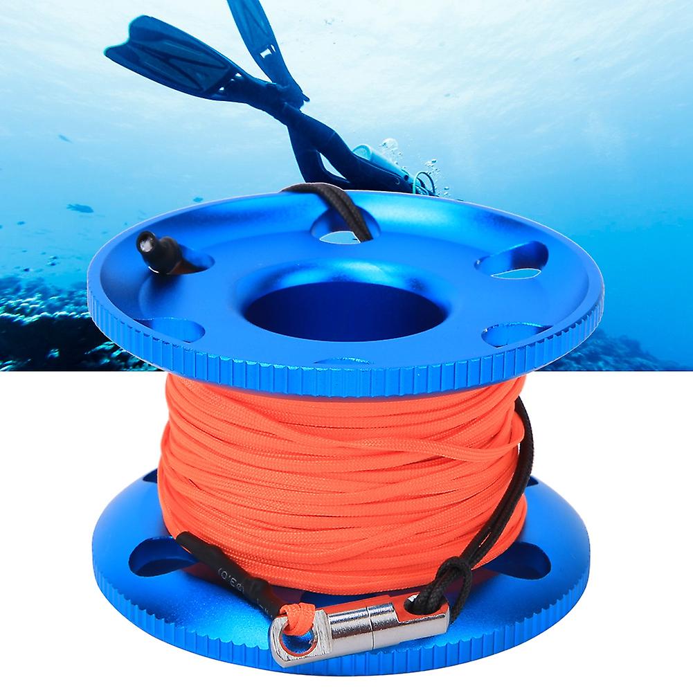 Stainless Steel Blue Scuba Diving Finger Spool Reel With Fluorescent Orange Line Underwater Snorkeling Accessory50m