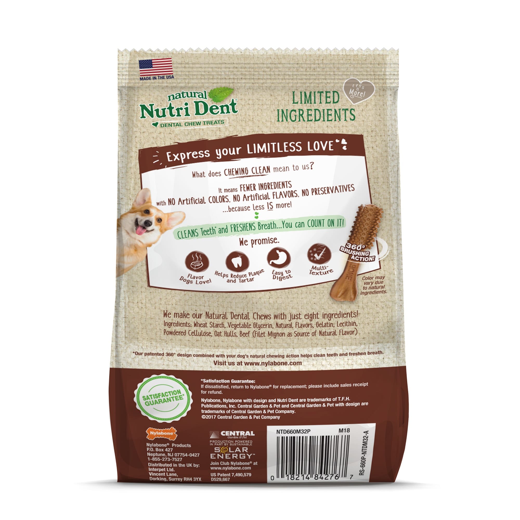 Nylabone Nutri Dent Limited Ingredients Mini Filet Mignon Dental Chews for Dogs， 13.7 oz.， Count of 78