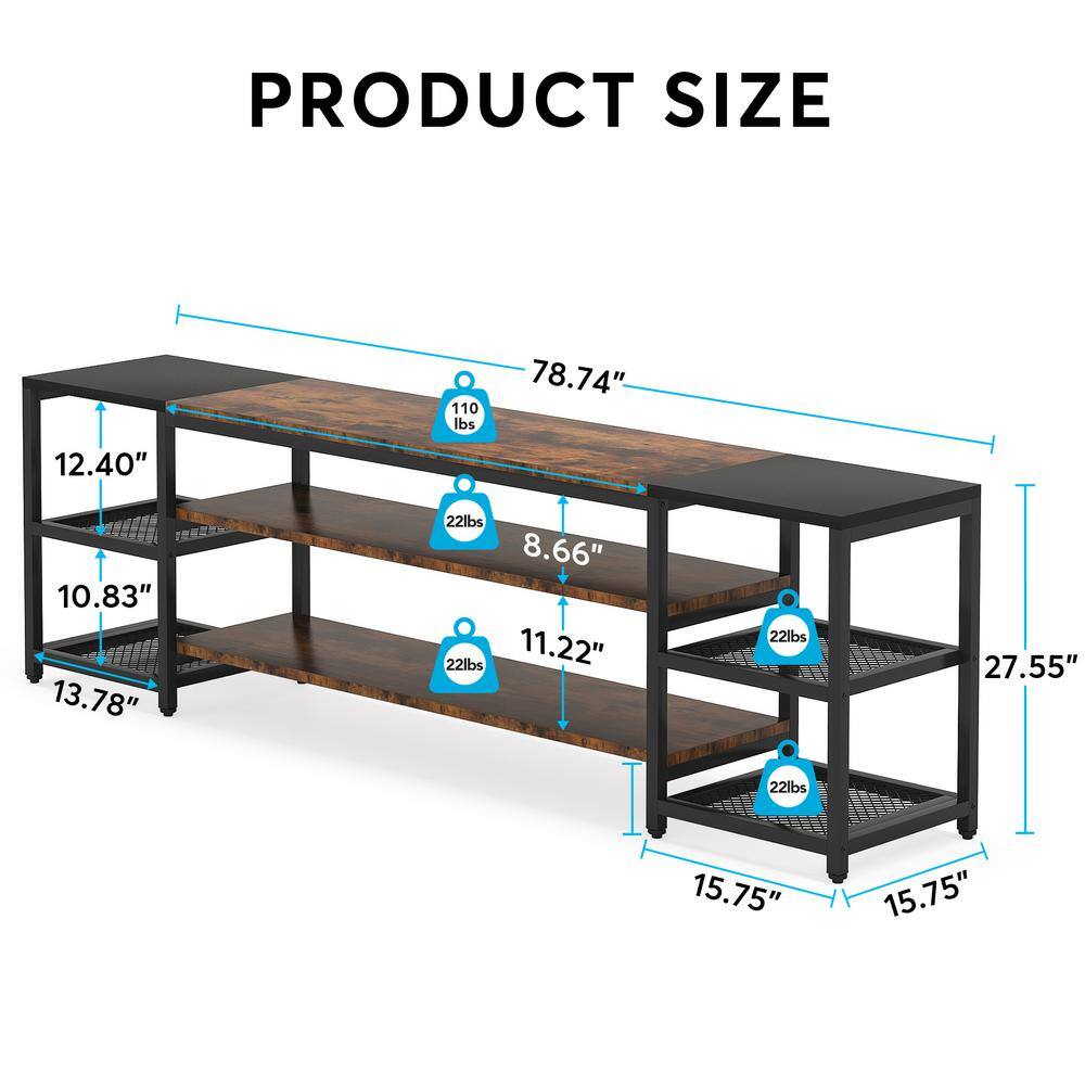 Tribesigns Tarik 78.7 in. Rustic Brown TV Stand Fits TV's up to 85 in. with 3-Tier Storage Shelves for Living Room TJHD-QP-0066