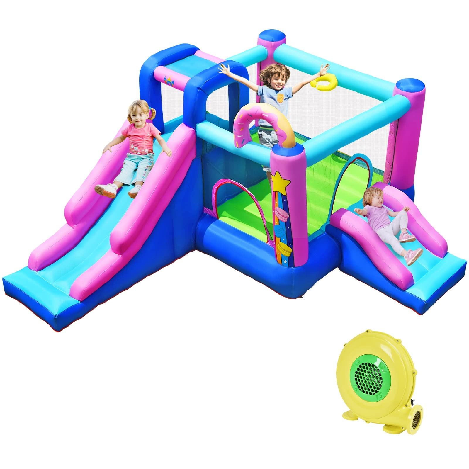 BOUNTECH Inflatable Bounce House, 5 in 1 Kids Jump 'n Slide Bouncer w/2 Slides