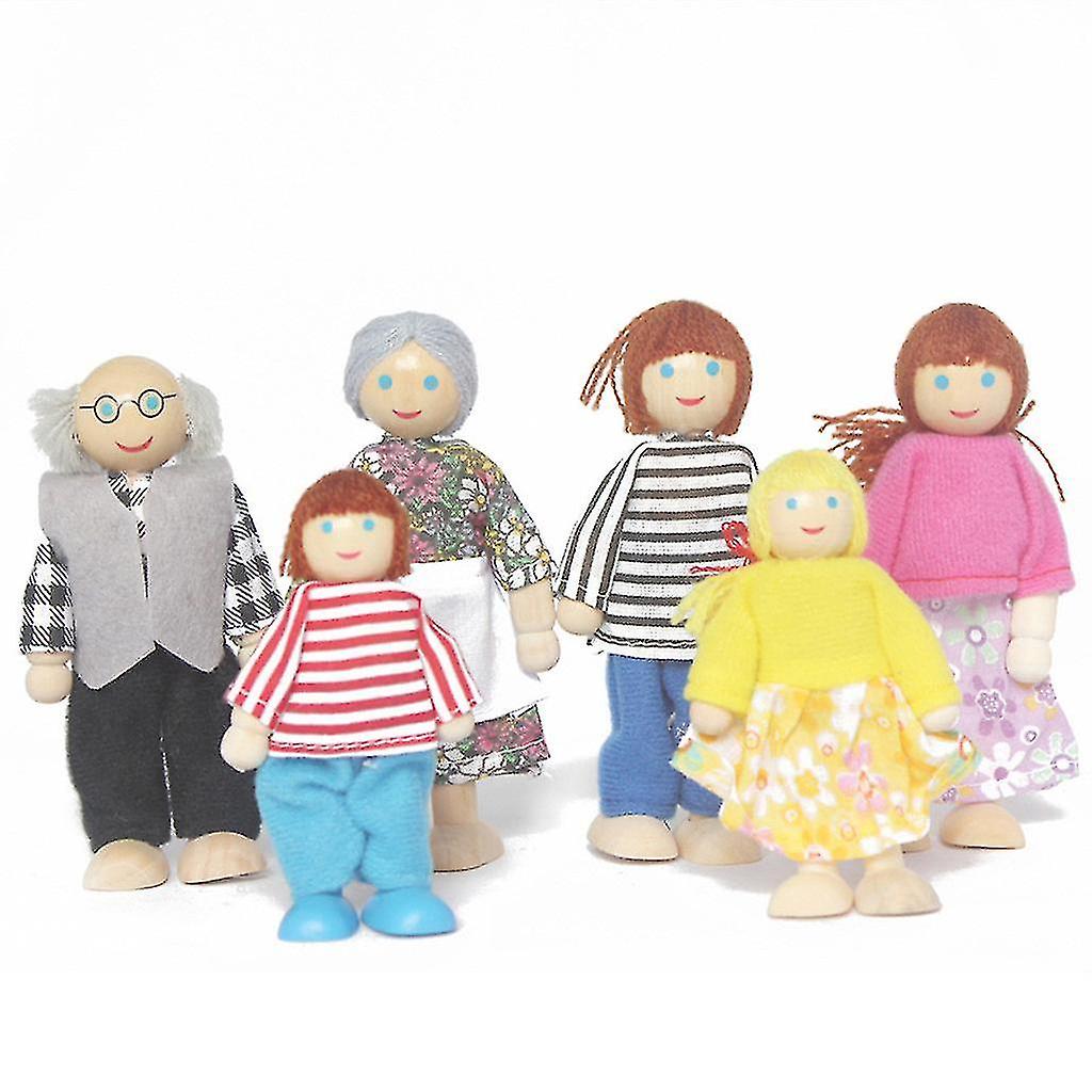 Wooden Furniture Dolls House Family Miniature 6 People Set Doll Toy Fo