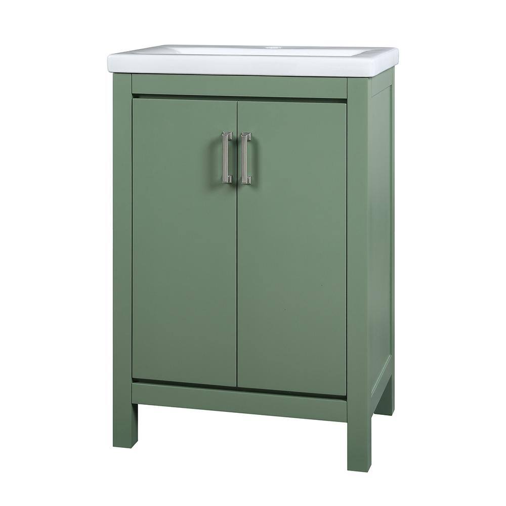 Home Decorators Collection Bailey 24 in. W x 16 in. D x 35 in. H Bath Vanity in Botanical Green with Single Hole White Vitreous China Top BGGVT2416