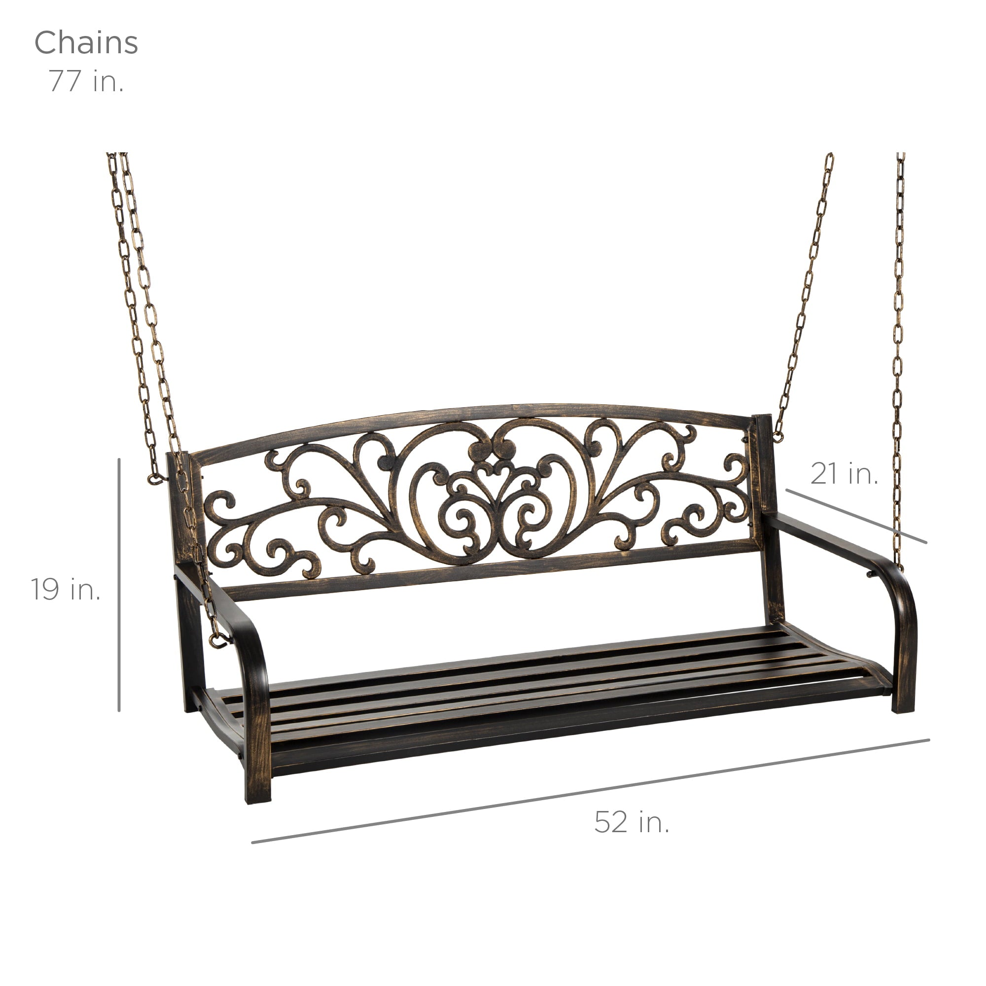 Best Choice Products 2-Person Metal Outdoor Porch Swing, Hanging Steel Patio Bench w/ Floral Accent - Bronze