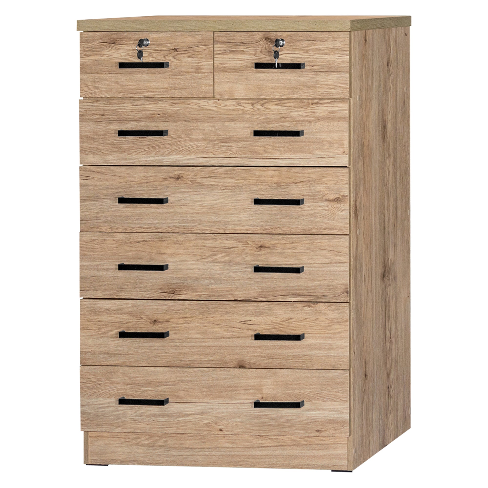 Better Home Products Cindy 7 Drawer Chest Wooden Dresser with Lock - Natural Oak