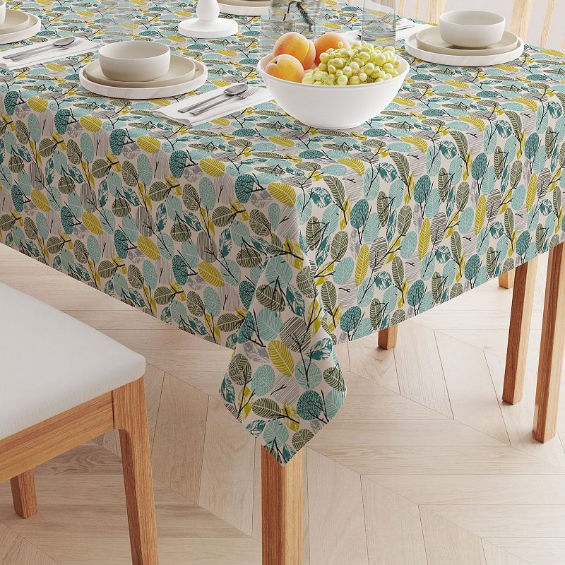 Rectangular Tablecloth， 100% Cotton， 52x104， Hand Drawn Abstract Leaves