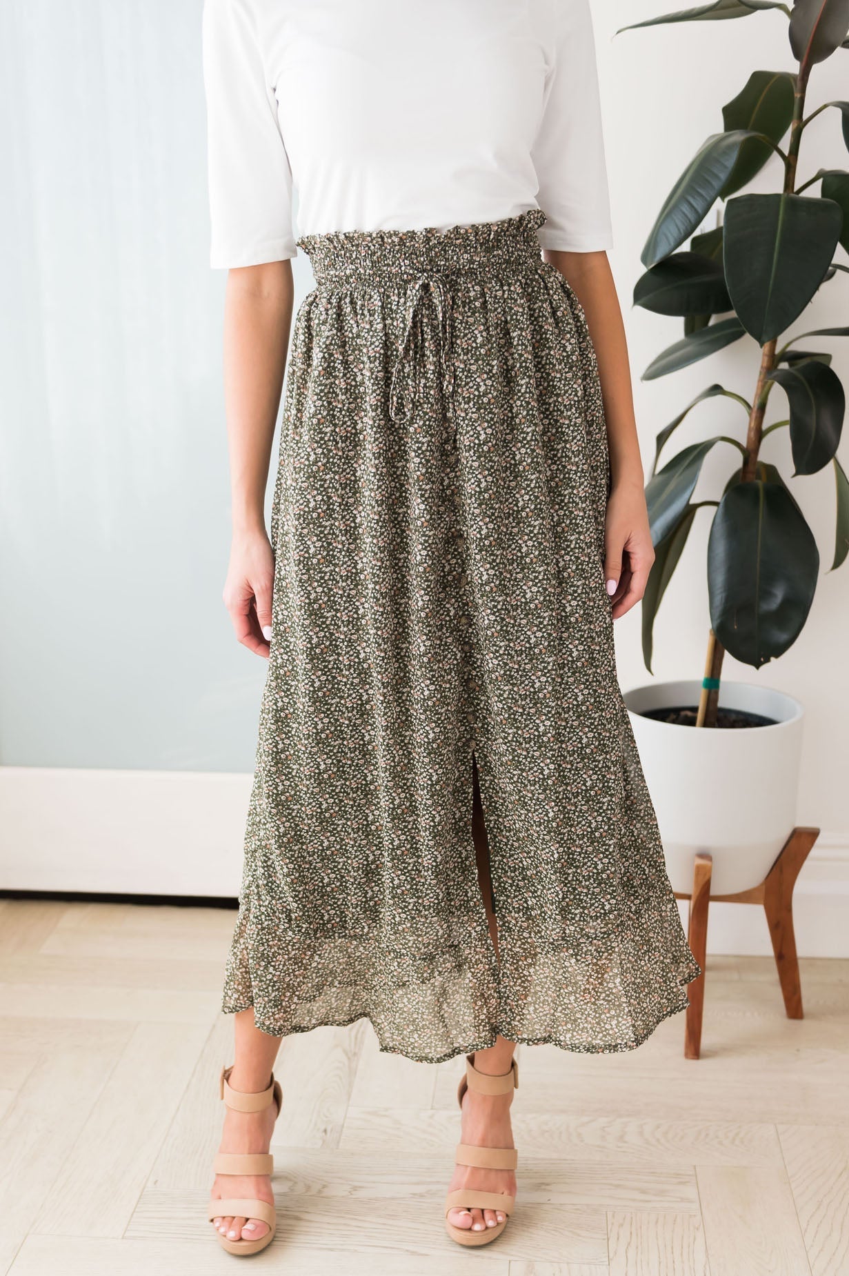 Fall Breeze Modest Button Skirt