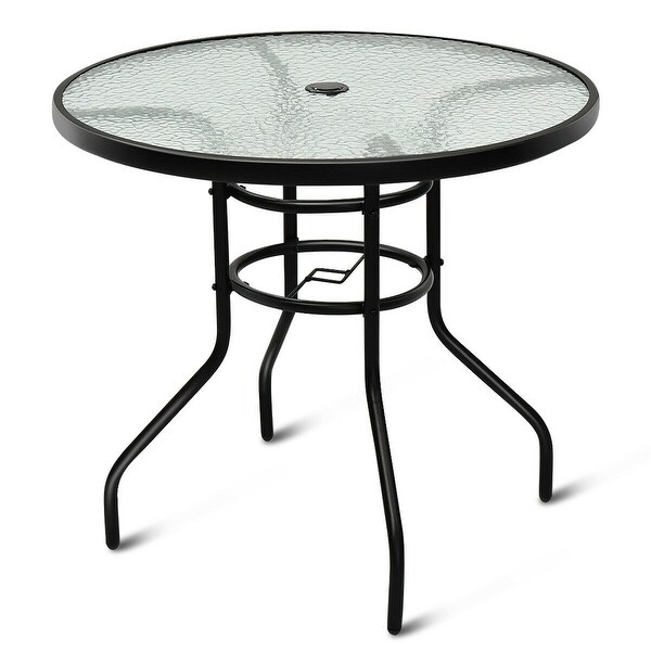 Costway 32'' Patio Round Table Tempered Glass Steel Frame Outdoor Pool