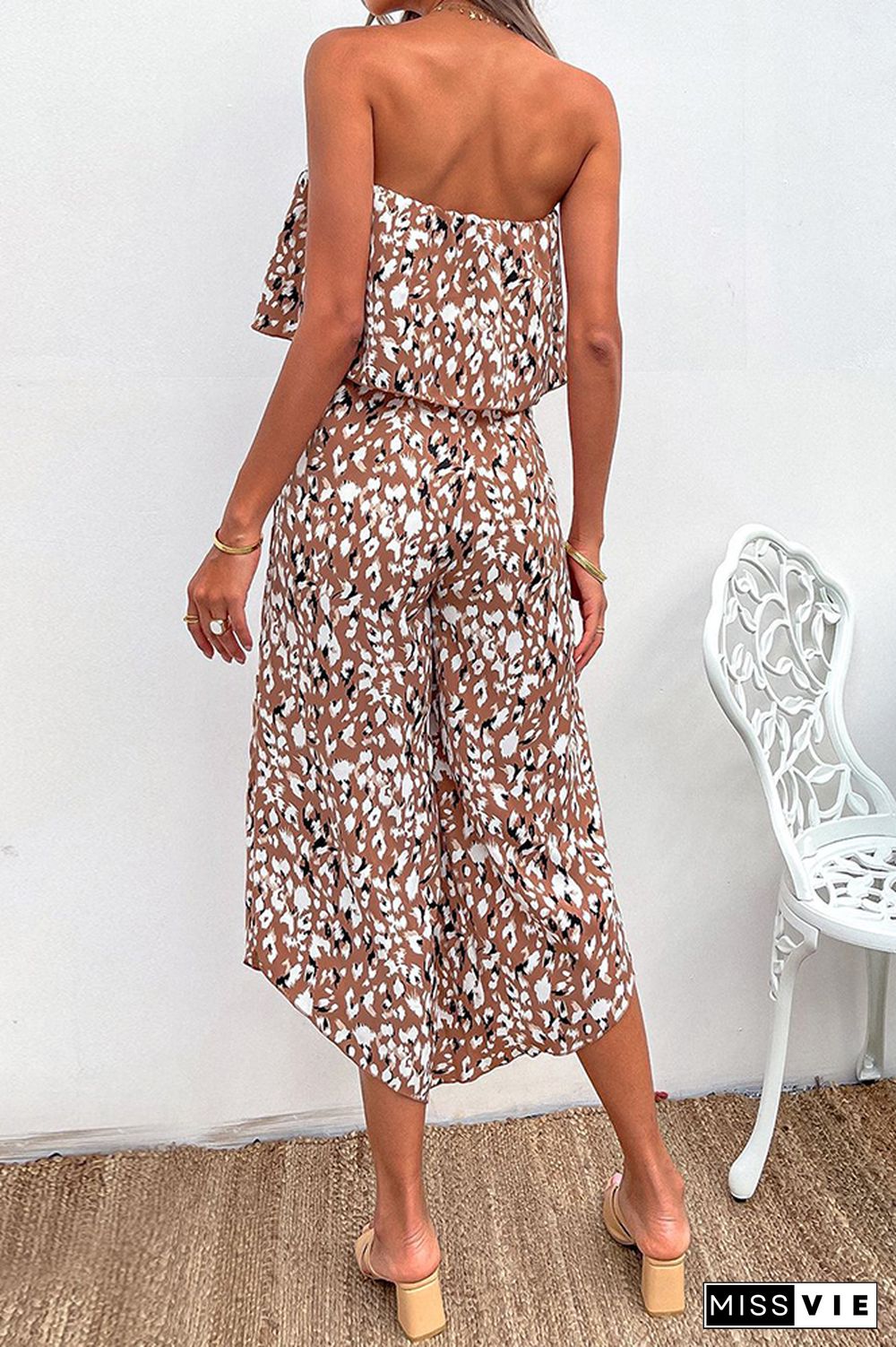 Full Print Off Shoulder Chiffon Jumpsuit Wholesale