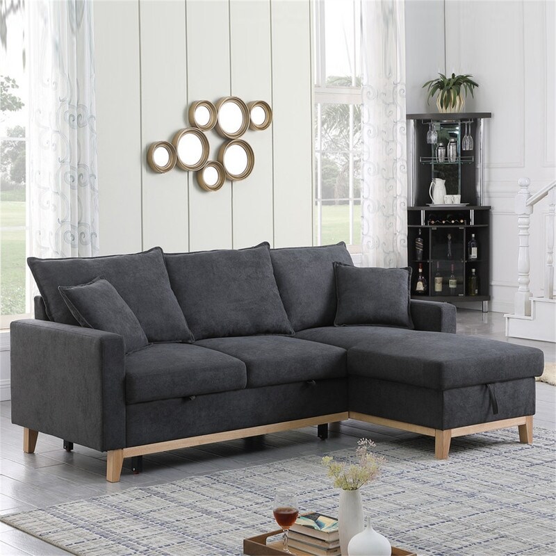 Colton Dark Gray Woven Reversible Sleeper Sectional Sofa with Storage Chaise