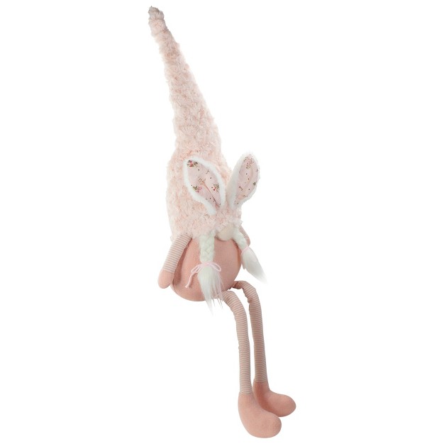 White And Pink Sitting Easter Gnome With Bunny Ears And Dangling Legs