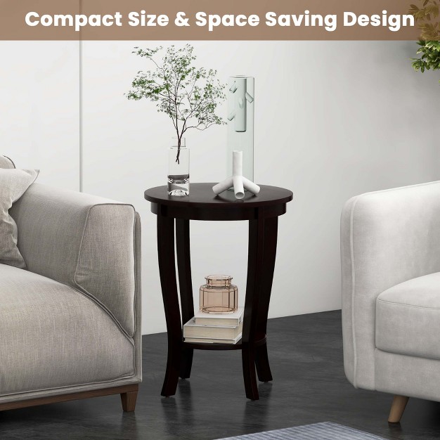 Costway 2 Pcs 2 tier End Table 18 x27 x27 Round Compact Sofa Side Nightstand With Storage Shelf Espresso white