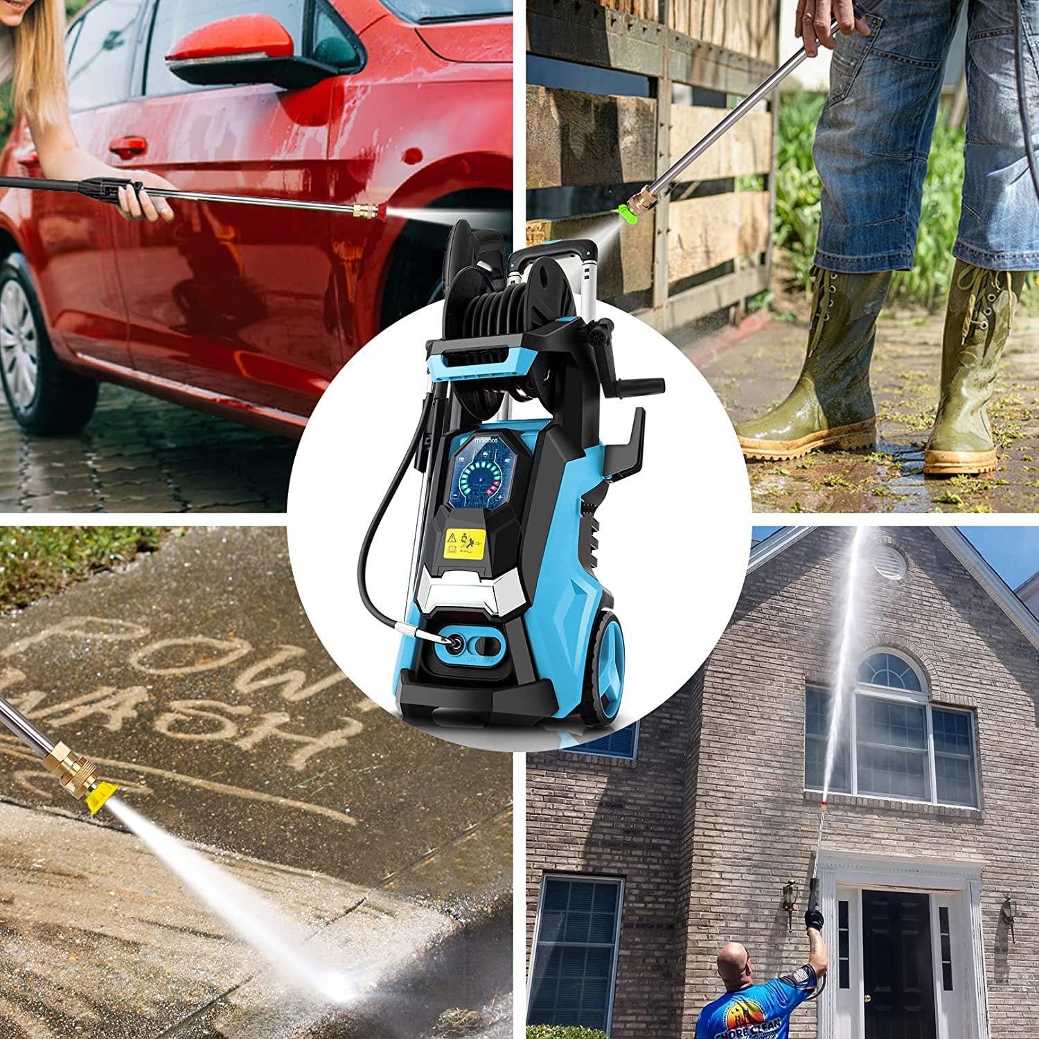 TEANDE Electric Pressure Washer 2.1GPM Smart High Pressure Power Washer 1800W Powerful Cleaner Machine with Hose Reel, 4 Nozzles, Touch Screen 3 Gear Level,15 Level Pressure