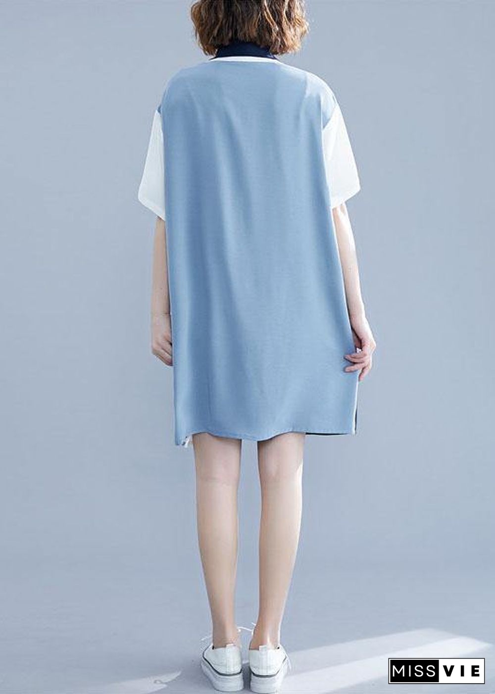 Chic blue Cotton clothes patchwork summer shirt Dress