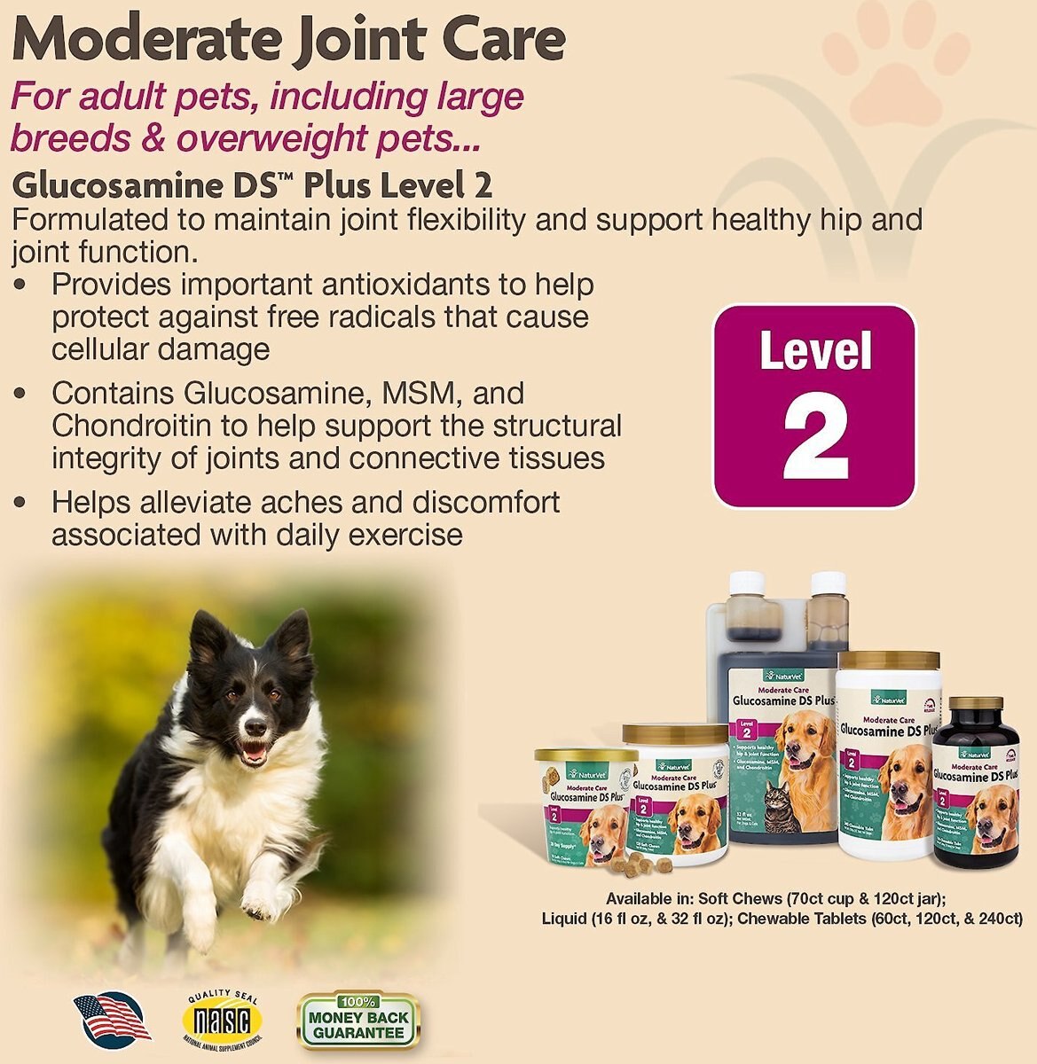 NaturVet Moderate Care Glucosamine DS Plus Liquid Joint Supplement for Cats and Dogs