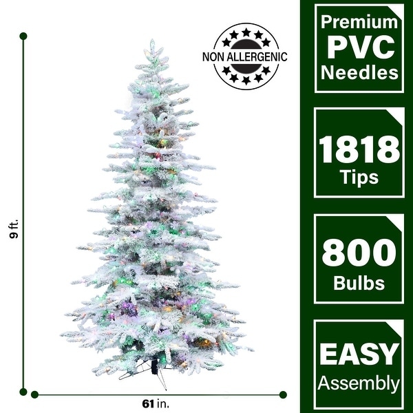 Fraser Hill Farm 9foot Flocked Pine，Multicolor LED