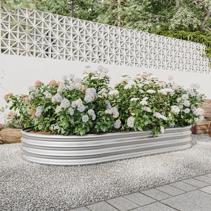 Oval shaped Large Raised Garden Bed  Galvanized Metal with Open Bottom