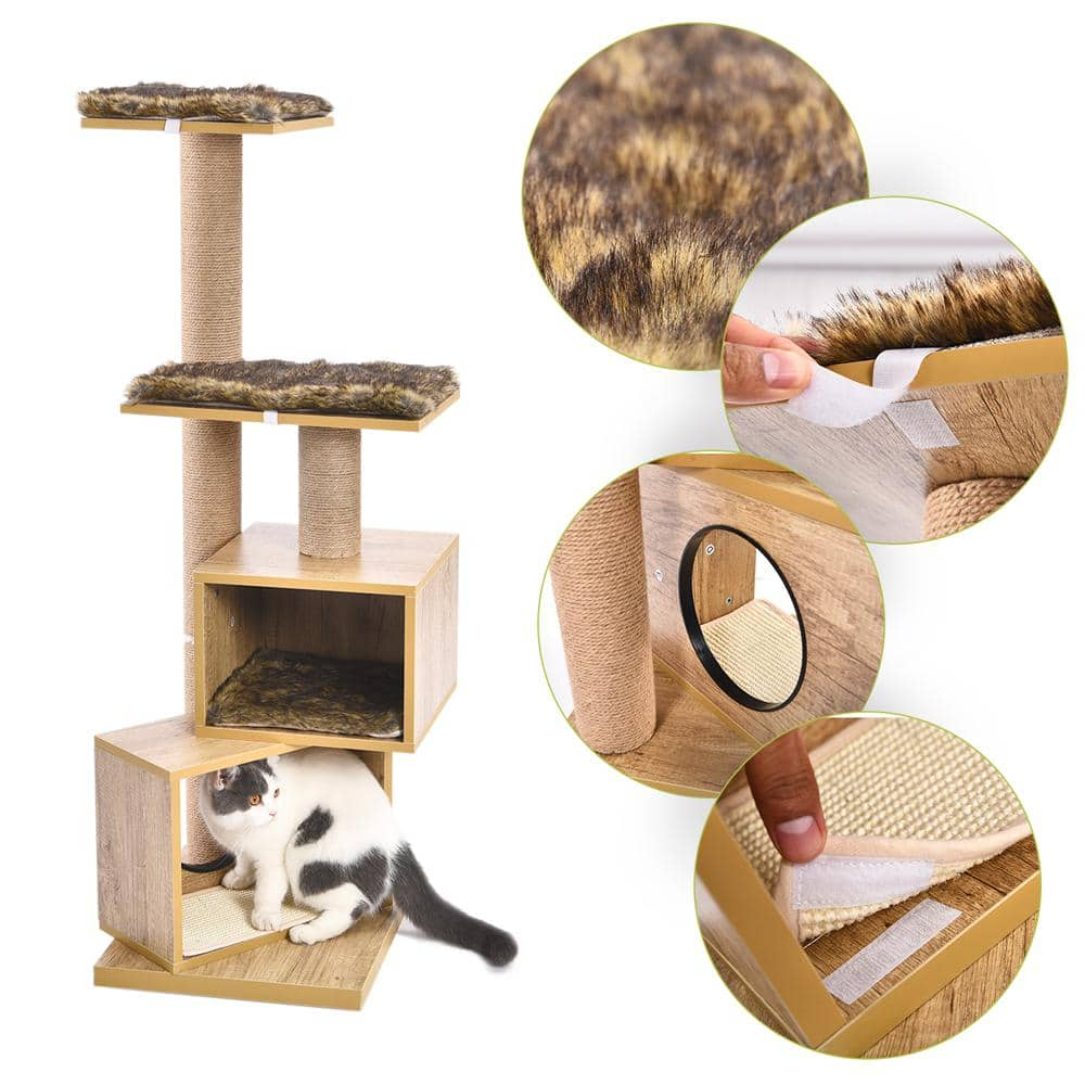 Foobrues Cat Tree Modern Cat Tower Sisal Scratching Post Double Condos L-W79632986