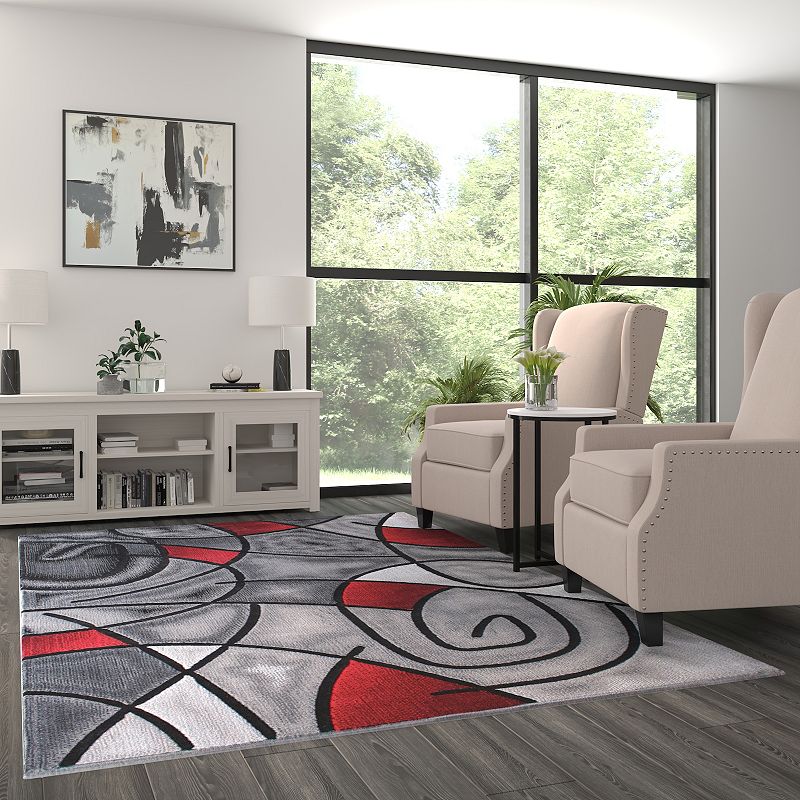 Masada Rugs Masada Rugs Trendz Collection 6'x9' Modern Contemporary Area Rug in Red， Gray and Black