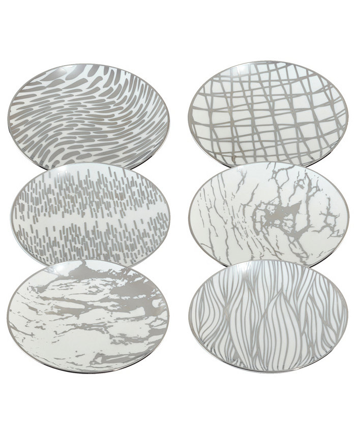 Certified International Matrix Silver-Tone Plated Canape Plates Set of 6