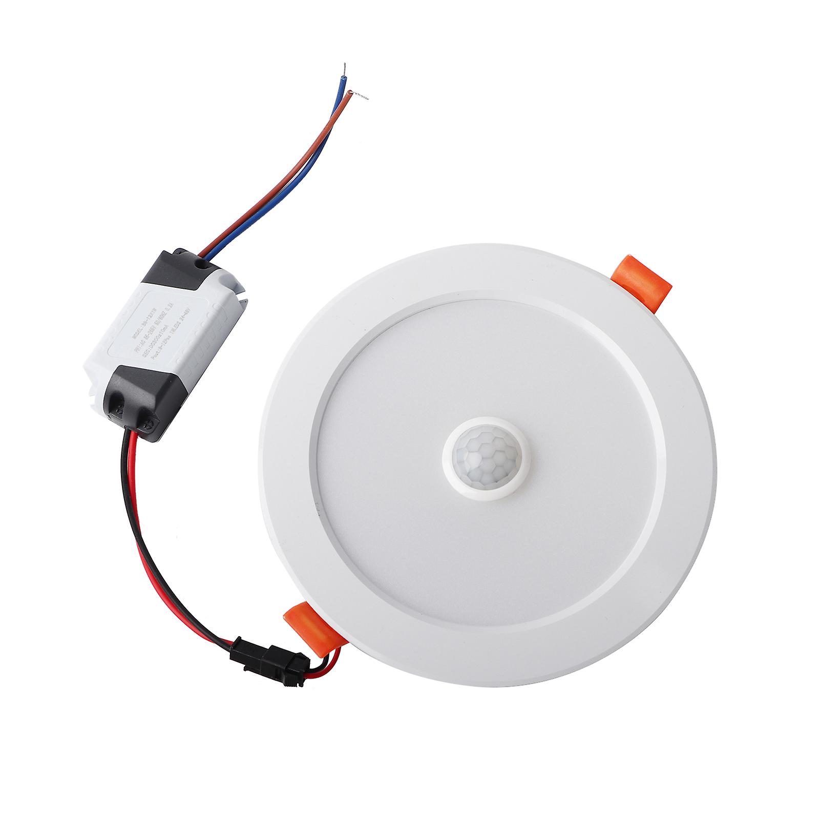 12W AC85‑265V LED Ceiling Light Downlight Human Body Sensor Recessed Lamp for Home Indoor (Pure White 6000K)