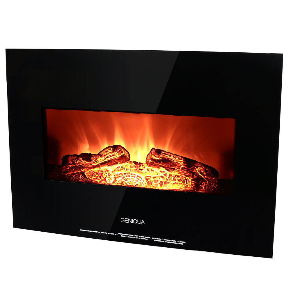 Geniqua 26" Wall Mount 1400W Electric Fireplace Insert Heater Adjust Log LED Flame Home