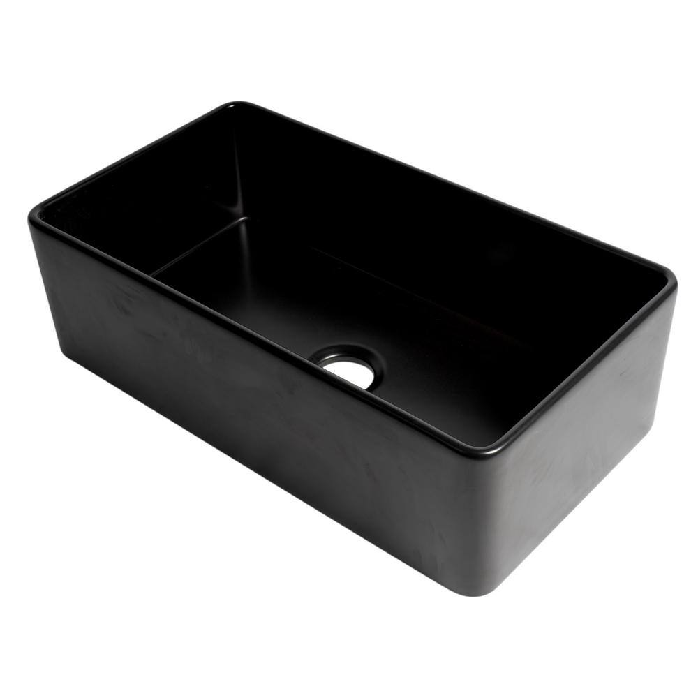 ALFI BRAND Black Matte Fireclay 33 in. Single Bowl Farmhouse Apron Workstation Kitchen Sink ABF3318S-BM