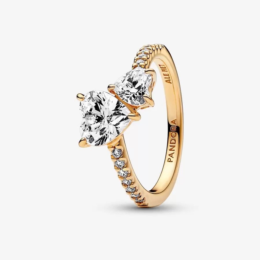 PANDORA  Double Heart Sparkling Ring in Gold Plated