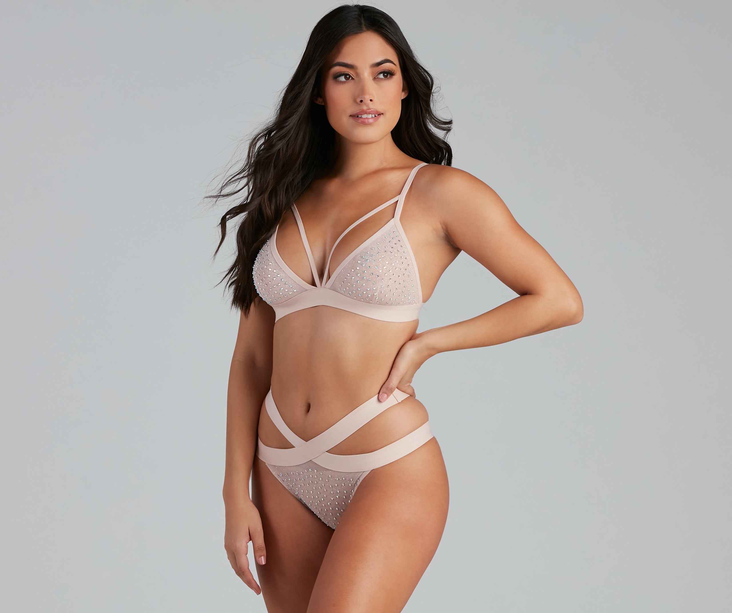 CLEARANCE - Bring The Sparkle Heat Stone Bralette And Panty Set