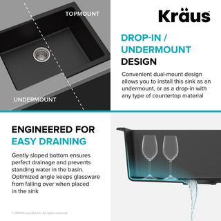 KRAUS Drop-inUndermount Granite Composite 24 in. Single Bowl Kitchen Sink Kit in Black KGD-410B