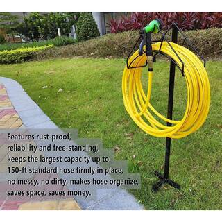 Freestanding Garden Hose Rack Hook Cast Metal Hose Storage Rack for Patio Lawn in Black B08978SRY2