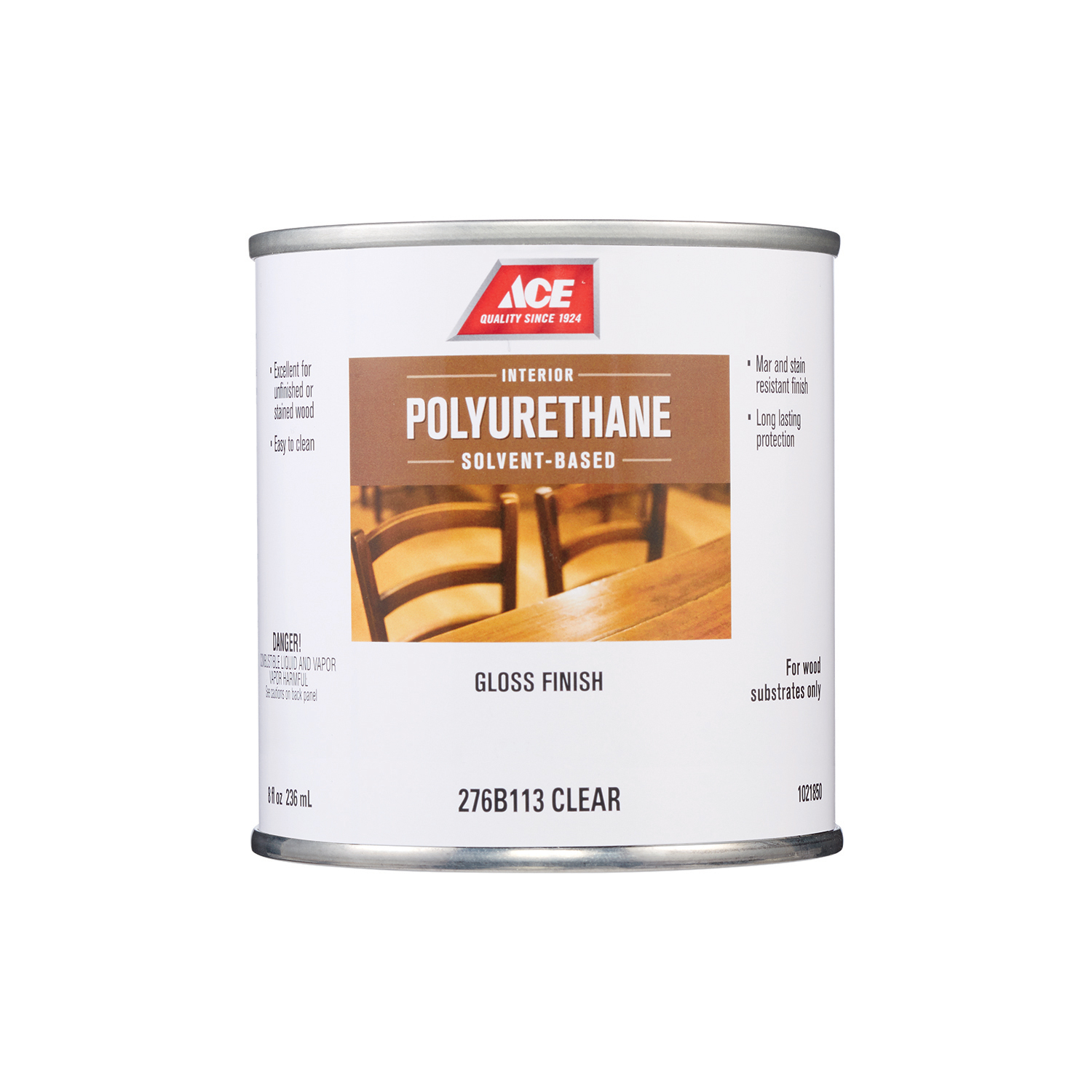 Ace Gloss Clear Solvent-Based Polyurethane Wood Finish 0.5 pt