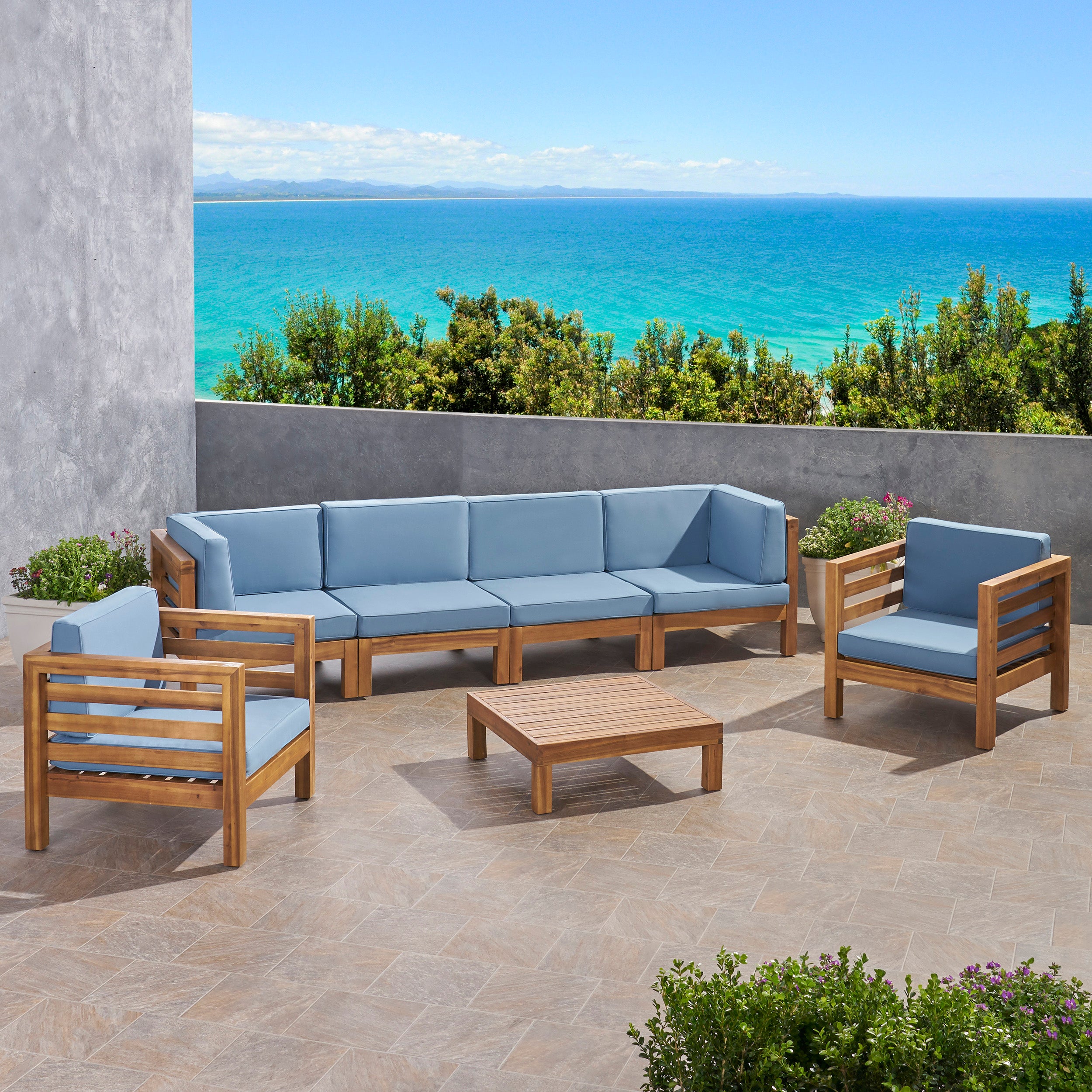 Emma Outdoor 6 Seater Acacia Wood Sofa Chat Set