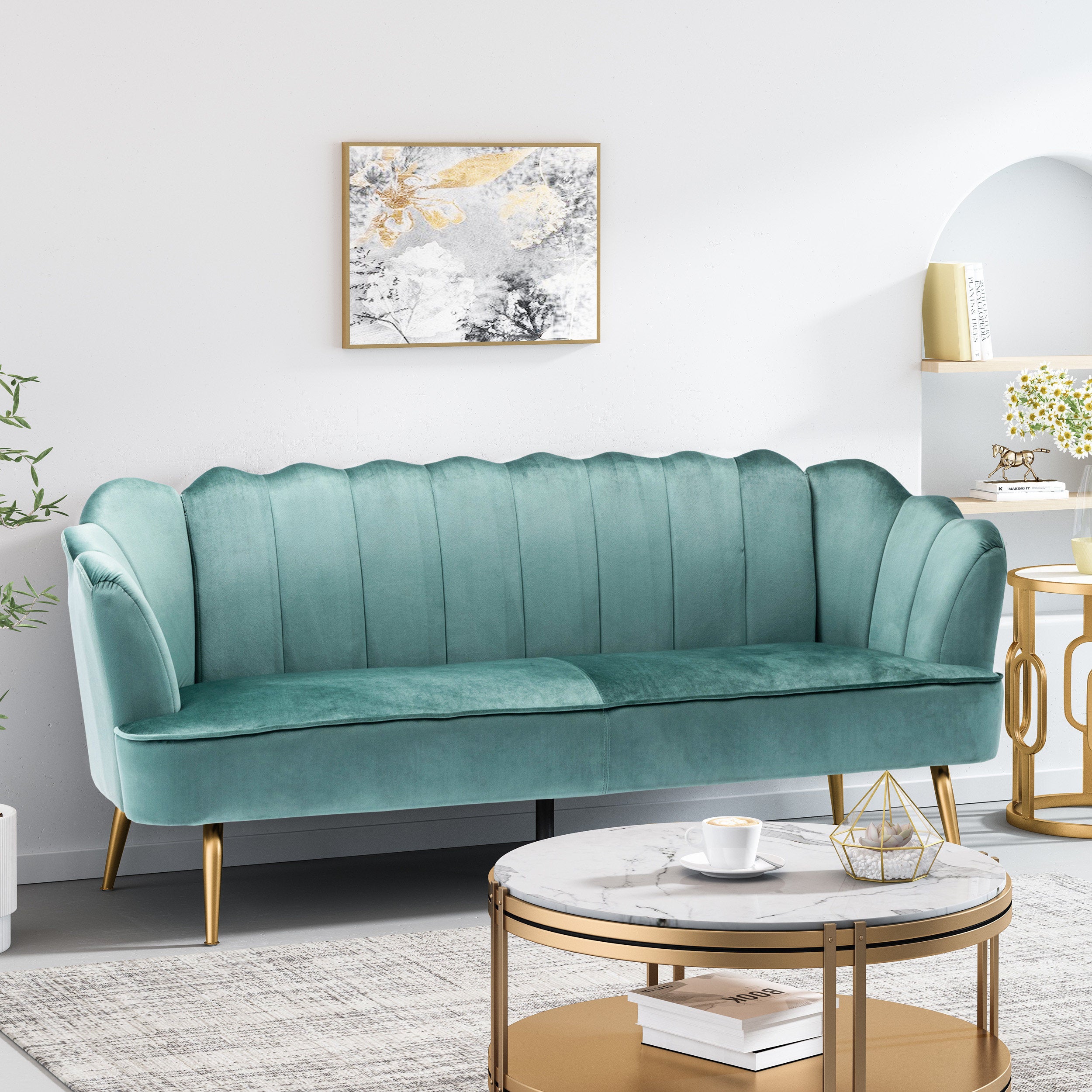 Ohnstad Modern Glam Velvet Channel Stitch 3 Seater Shell Sofa