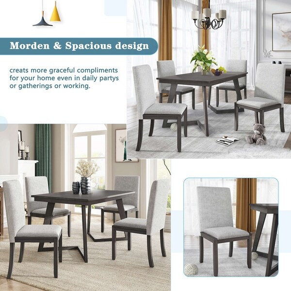 Wooden 5-Piece Dining Set: Rectangular Table with 4 Linen Fabric Chairs