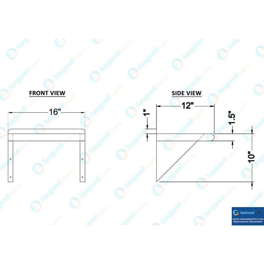 AMGOOD 12 in. x 16 in. Stainless Steel Wall Shelf. Kitchen Restaurant Garage Laundry Metal Shelf with Brackets AMG WS-1216