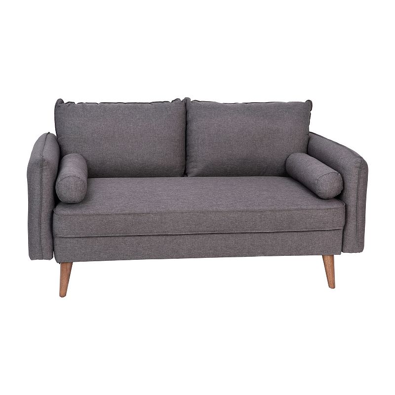 Emma and Oliver Carthage Upholstered Mid-Century Modern Pocket Spring Loveseat with Wooden Legs and Removable Back Cushions