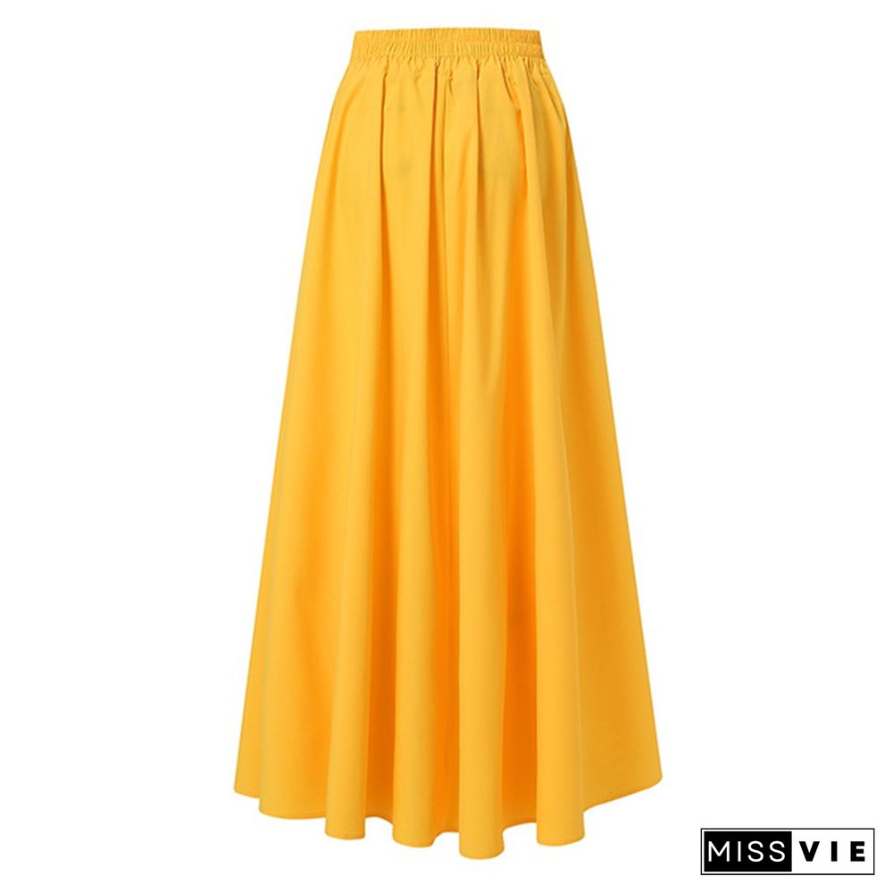 Women High Waist Skirt Flare Pleated Skirt Maxi Skirt Dress S-5Xl