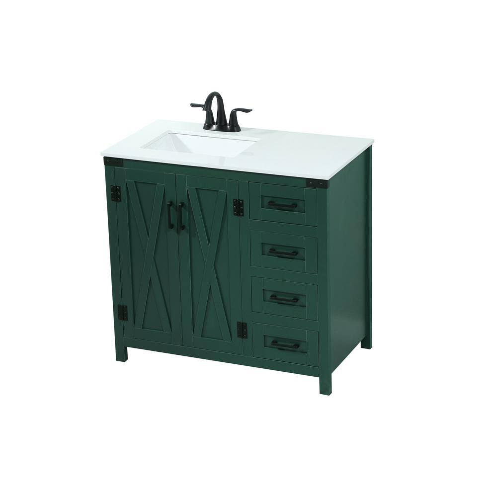 Simply Living 36 in. W x 19 in. D x 34 in. H Bath Vanity in Green with Ivory White Quartz Top SL270708MGN