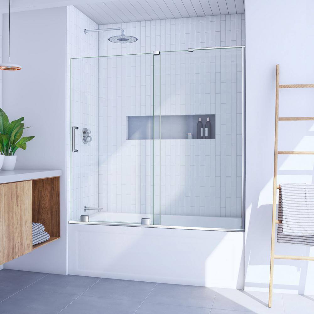 DreamLine Mirage-X 56 in. to 60 in. x 58 in. Semi-Frameless Sliding Tub Door in Chrome SHDR-1960580R-01