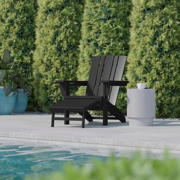 Commercial AllWeather Adirondack Chair with Pullout Ottoman and Cupholder