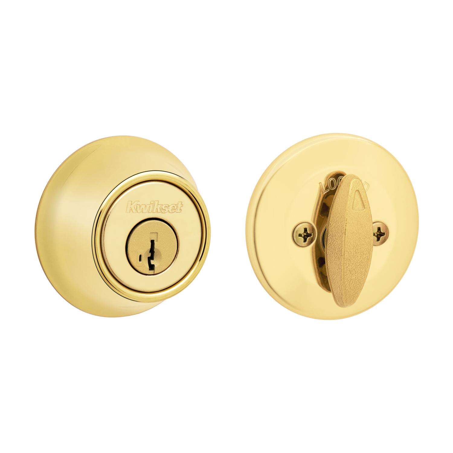 Kwikset SmartKey Security Polished Brass Metal Single Cylinder Deadbolt