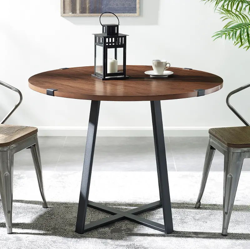 Metal Wrap Dark Walnut 40 Inch Round Dining Table - Walker Edison