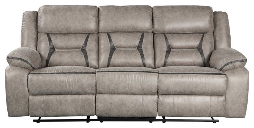 Roundhill Furniture Elkton Faux Leather Manual Recliner Sofa in Taupe   Contemporary   Sofas   by Homesquare  Houzz